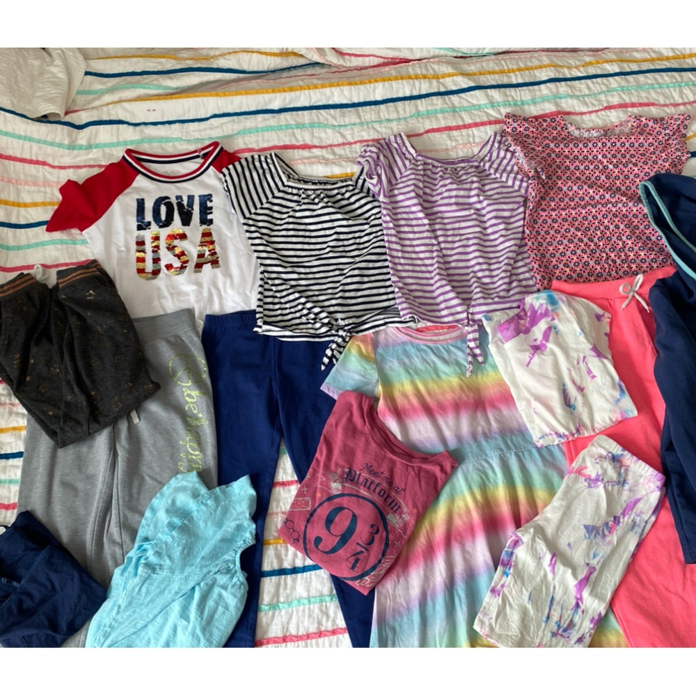 Lot Of 15 Girls Sz M 7/8 Sets Tops Fleece Joggers Leggings Cami Dress